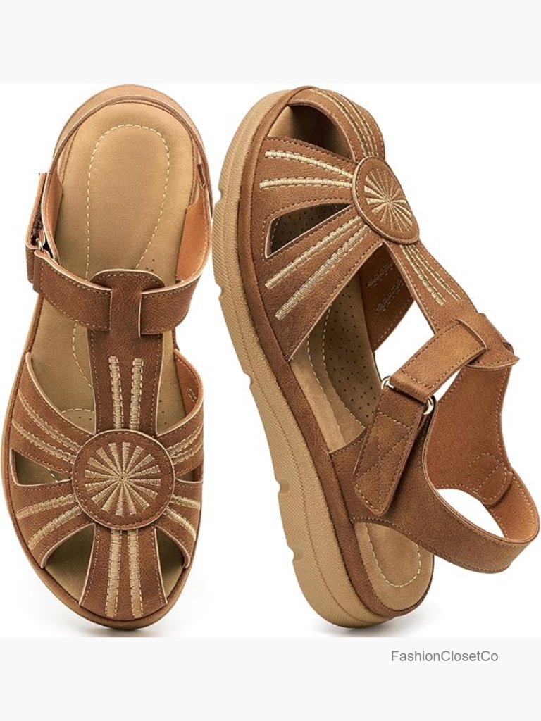 Closed Toe Sandals With Adjustable Hook & Loop Strap And Cushioned Footbed